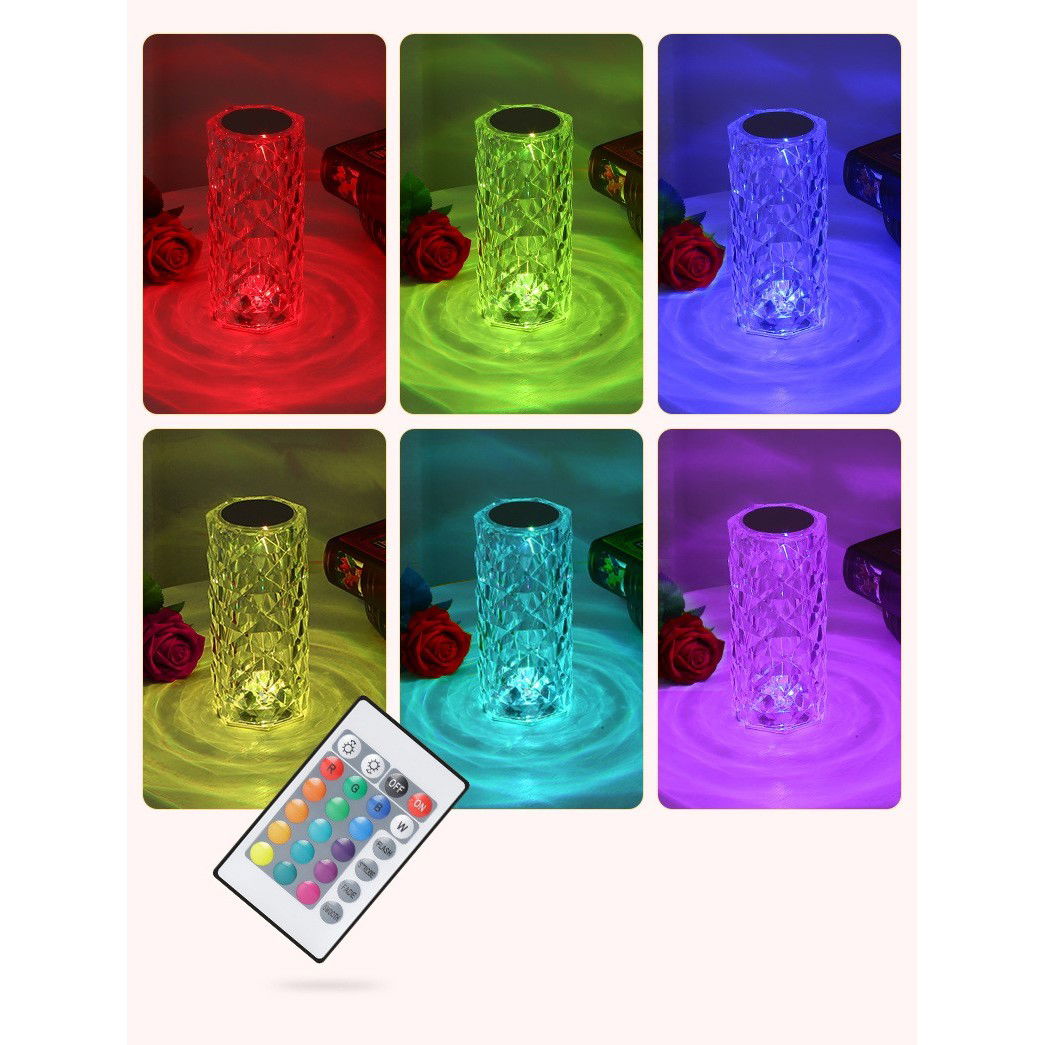 Lampi de veghe - Lampa de birou pe LED RGB, Flippy, dimmer tactil, 3 nivele de intensitate, Cristal Acrilic, cu telecomanda