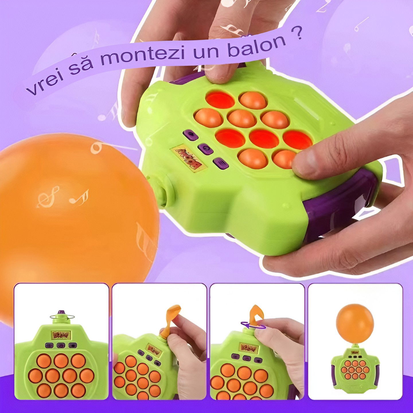 Joc Pop-It Antistres, Flippy, Electronic, 50 de Baloane, Muzica, 2 Moduri de Joc, Nivel Maxim 200, 14.5x13.5x5.7cm, Verde [6]