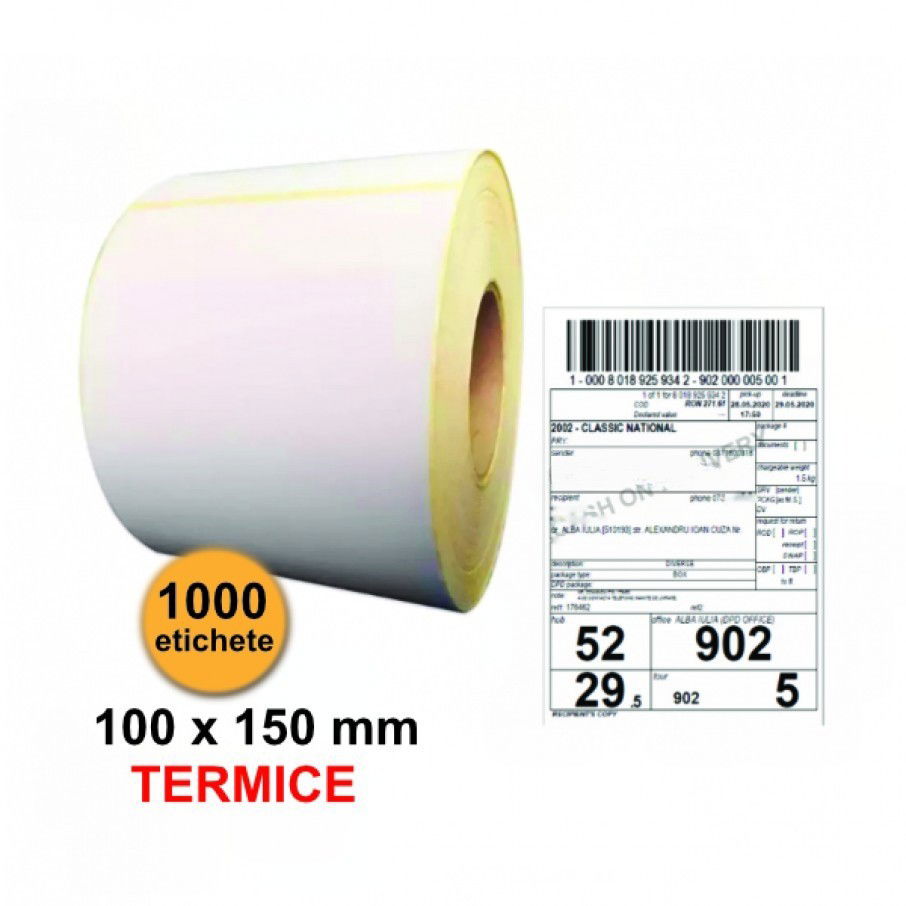 50 - 100 LEI - Rola etichete termice pentru awb Flippy 100x150mm, 1000 et./rola