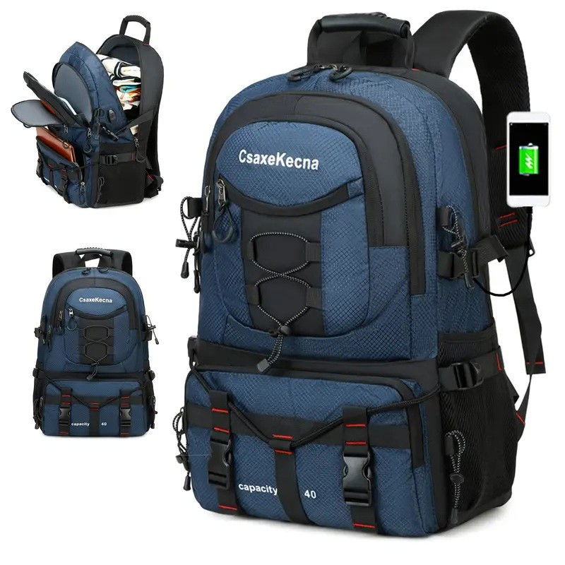 Articole si, Echipamente pentru Transport şi Ridicat - Rucsac Multifunctional de Alpinism, Flippy, Capacitate 36-55 L, de Calatorie, Impermeabil, Slot USB Incarcare Telefon, Bretele Reglabile, 52 x 34 x 19 cm, Albastru