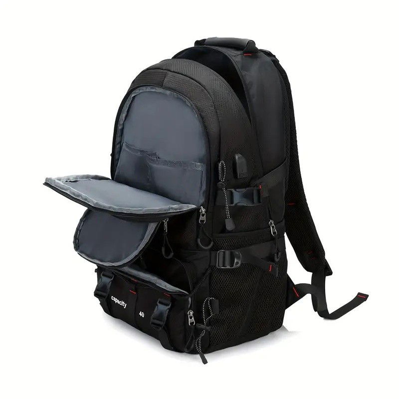 Rucsac Multifunctional de Alpinism, Flippy, Capacitate 36-55 L, de Calatorie, Impermeabil, Slot USB Incarcare Telefon, Bretele Reglabile, 52 x 34 x 19 cm, Negru [3]