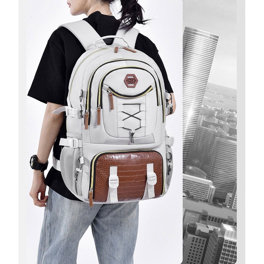 Rucsac Multifunctional pentru Calatorie, Flippy, pentru Alpinism, Voiaj, Drumetii, din Panza Oxford, 34x16x52 cm, Alb [4]