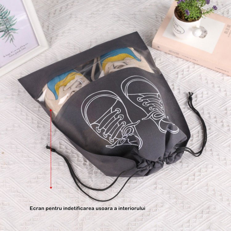 Produse ingrijire incaltaminte - Sac depozitare incaltaminte, pentru voiaj sau depozitare, rezistent la praf, compatibil cu masina de spalat, 27 x 36 cm, gri deschis