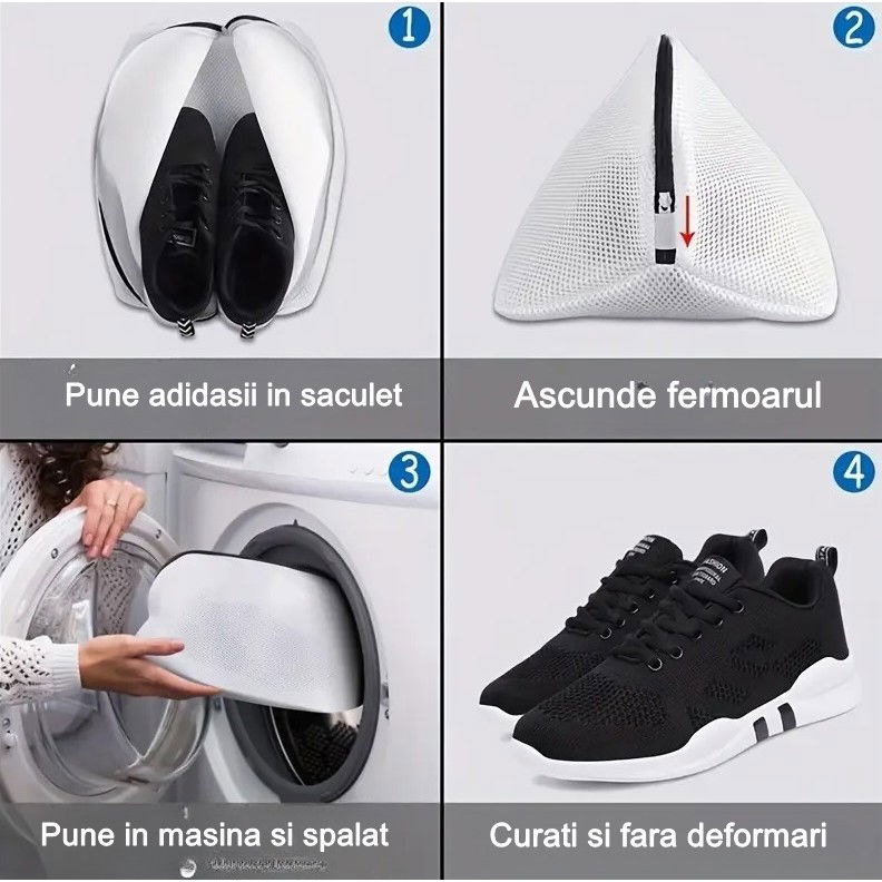 Sac pentru spalare si uscare incaltaminte Flippy, compatibil cu masina de spalat, material rezistent, 42 x 24 x 24 cm, alb [3]