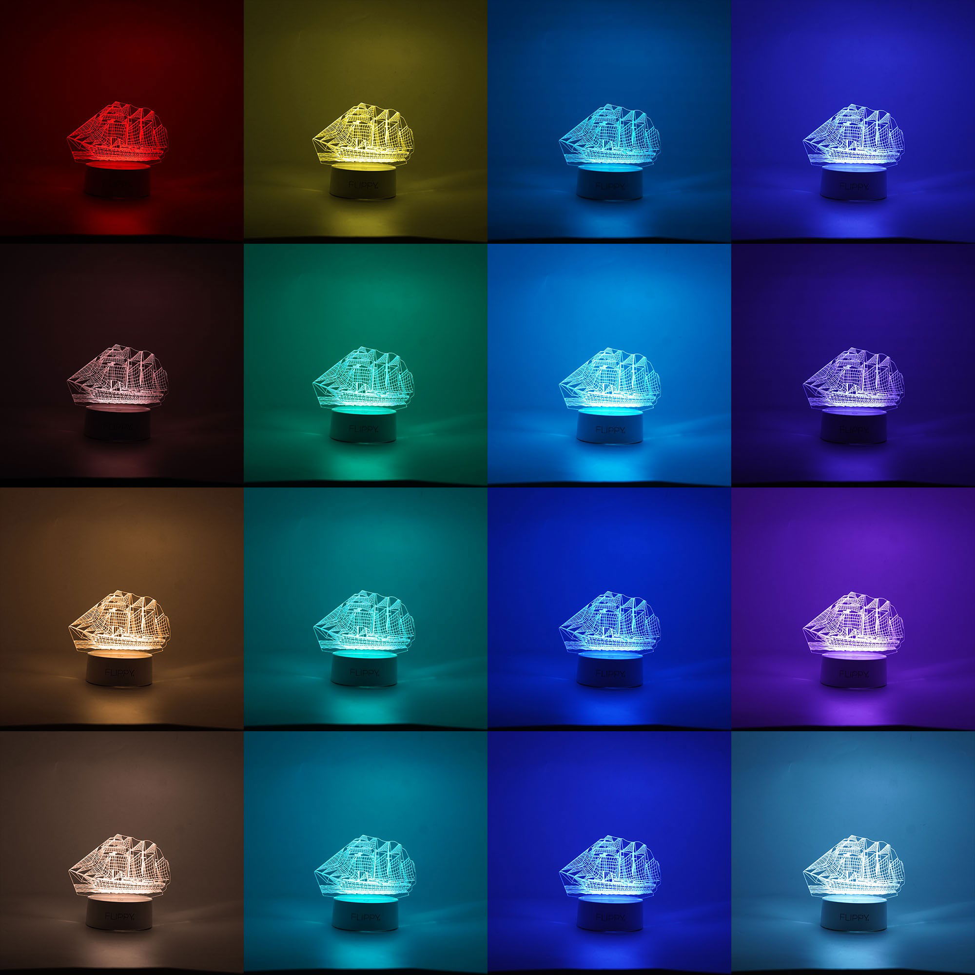 Lampi de veghe - Lampa LED decorativa, Flippy, 3D, Vapor, cu telecomanda, doua moduri de alimentare USB si baterii, 20 cm inaltime, din material acril si lumina multicolora, alb