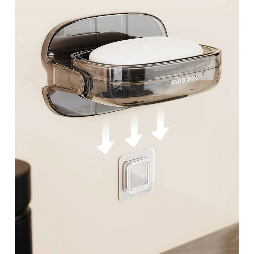 Savoniera cu Suport 2 in 1, Flippy, Pentru Perete sau Blat, PET, Scurgere Optima, GriTransparent [3]