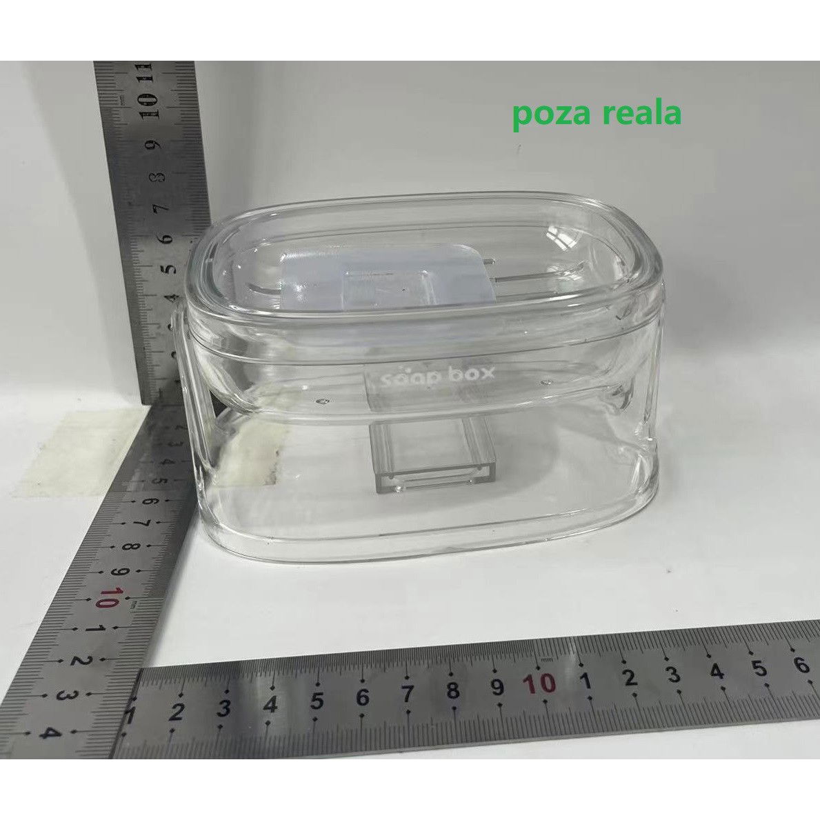 Articole pentru baie - Savoniera cu Suport 2 in 1, Flippy, Pentru Perete sau Blat, PET, Scurgere Optima, Argintiu Transparent