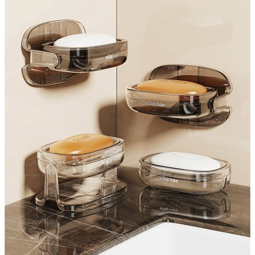 Savoniera cu Suport 2 in 1, Flippy, Pentru Perete sau Blat, PET, Scurgere Optima, GriTransparent [6]