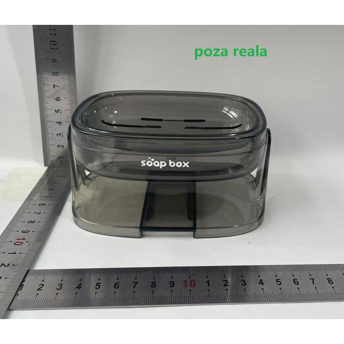 Articole pentru baie - Savoniera cu Suport 2 in 1, Flippy, Pentru Perete sau Blat, PET, Scurgere Optima, GriTransparent