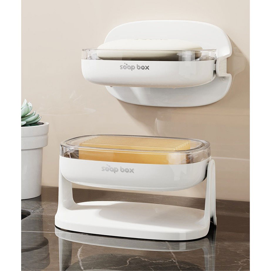 Savoniera cu Suport 2 in 1, Flippy, Pentru Perete sau Blat, PET, Scurgere Optima, Alb [3]