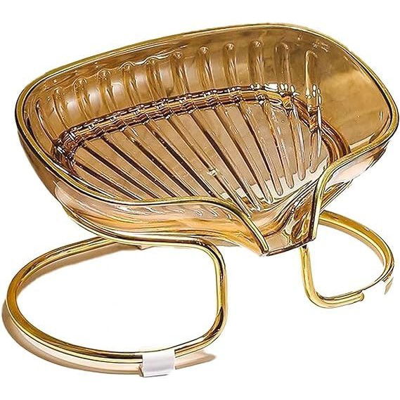 Articole pentru baie - Savoniera cu Suport, Flippy, Sistem de Scurgere a Apei, Margine Aurie, 14 x 8.5 x 9 cm, din TPE, Auriu