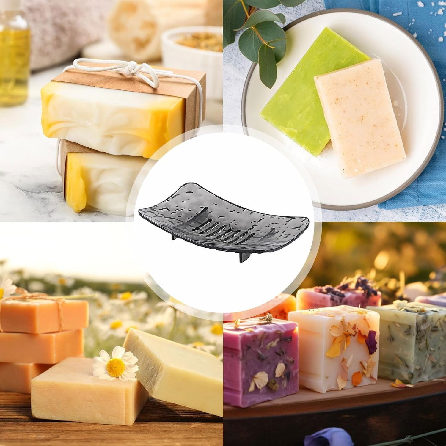 Savoniera din Plastic Flippy, 15 x 9 cm, cu Scurgere Apa, Design Modern, Gri [4]