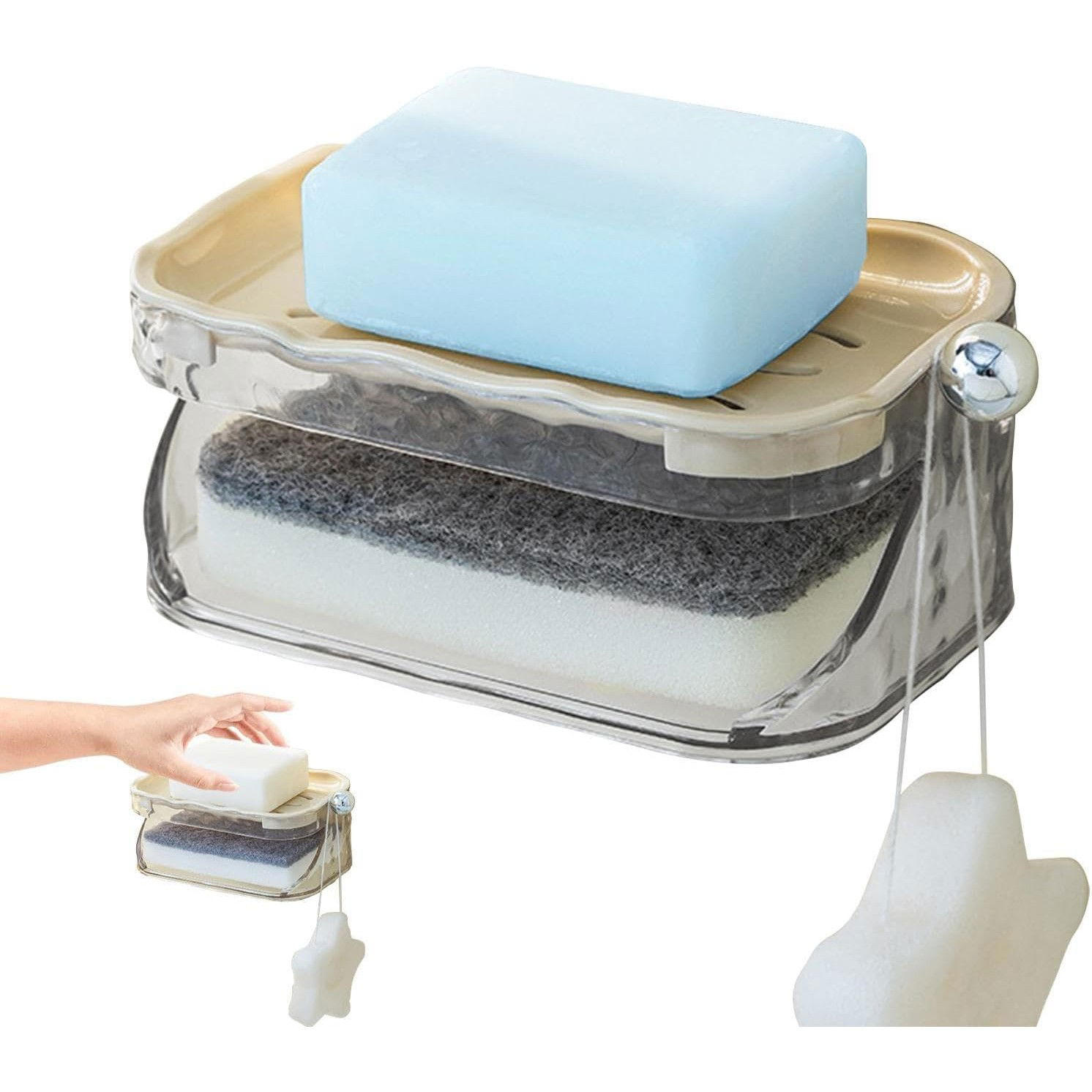 Savoniera Dubla, Flippy, 2 Straturi, Instalare fara Perforare, Agatatoare Burete, 13.5 x 8.5 x 6 cm, Bej [7]