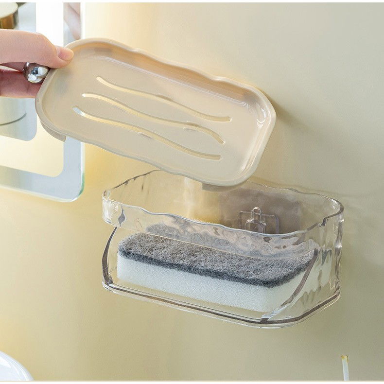 Articole pentru baie - Savoniera Dubla, Flippy, 2 Straturi, Instalare fara Perforare, Agatatoare Burete, 13.5 x 8.5 x 6 cm, Bej