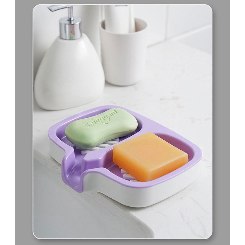 Savoniera Dubla, Flippy, Sistem de Scurgere a Apei, din ABS, 14.5 x 18 x 3 cm, Mov/Alb [3]