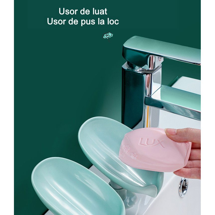 Articole pentru baie - Savoniera Flippy, cu scurgere, pentru sapun, cu ventuza, material ABS, 13 x 8.5 x 10.5 cm, albastru