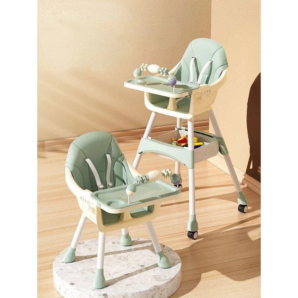 Scaun de Masa 2in1, Flippy, pentru Copii de la 6 luni - 5 Ani, Inaltime Reglabila, Centura in 5 Puncte, Tava de Masa, Roti cu Frana, Cos Depozitare, Jucarie Inclusa, 94 x 78 x 60 cm, Verde [5]
