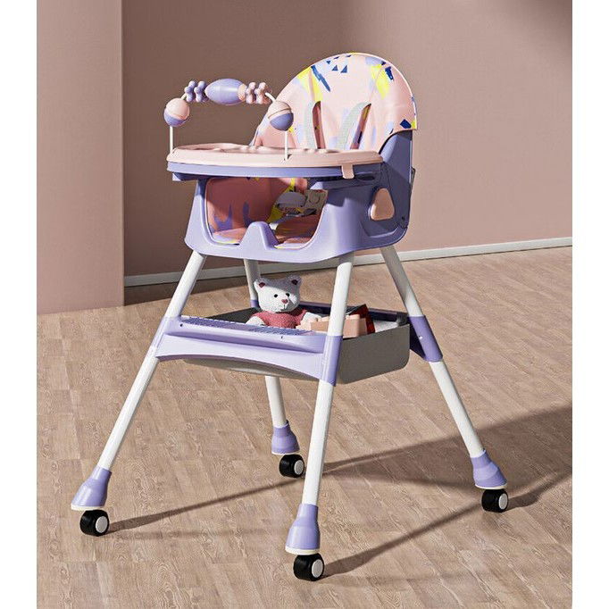 Scaun de Masa pe Roti pentru Copii, Flippy, 2 Tavite si Husa Detasabile, Multifuncțional, Stabil, Centura de Siguranta, Spatar Reglabil Moale, Balansoar, Cos de Depozitare, de la 6 Luni, Mov [7]