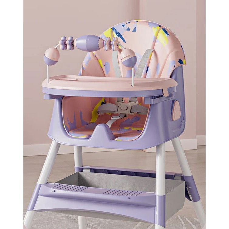 Scaun de Masa pe Roti pentru Copii, Flippy, 2 Tavite si Husa Detasabile, Multifuncțional, Stabil, Centura de Siguranta, Spatar Reglabil Moale, Balansoar, Cos de Depozitare, de la 6 Luni, Mov [9]