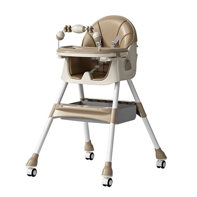 Scaune de masa bebe - Scaun de Masa pe Roti pentru Copii, Flippy, 2 Tavite si Husa Detasabile, Multifuncțional, Stabil, Centura de Siguranta, Spatar Reglabil Moale, Balansoar, Cos de Depozitare, de la 6 Luni, Crem