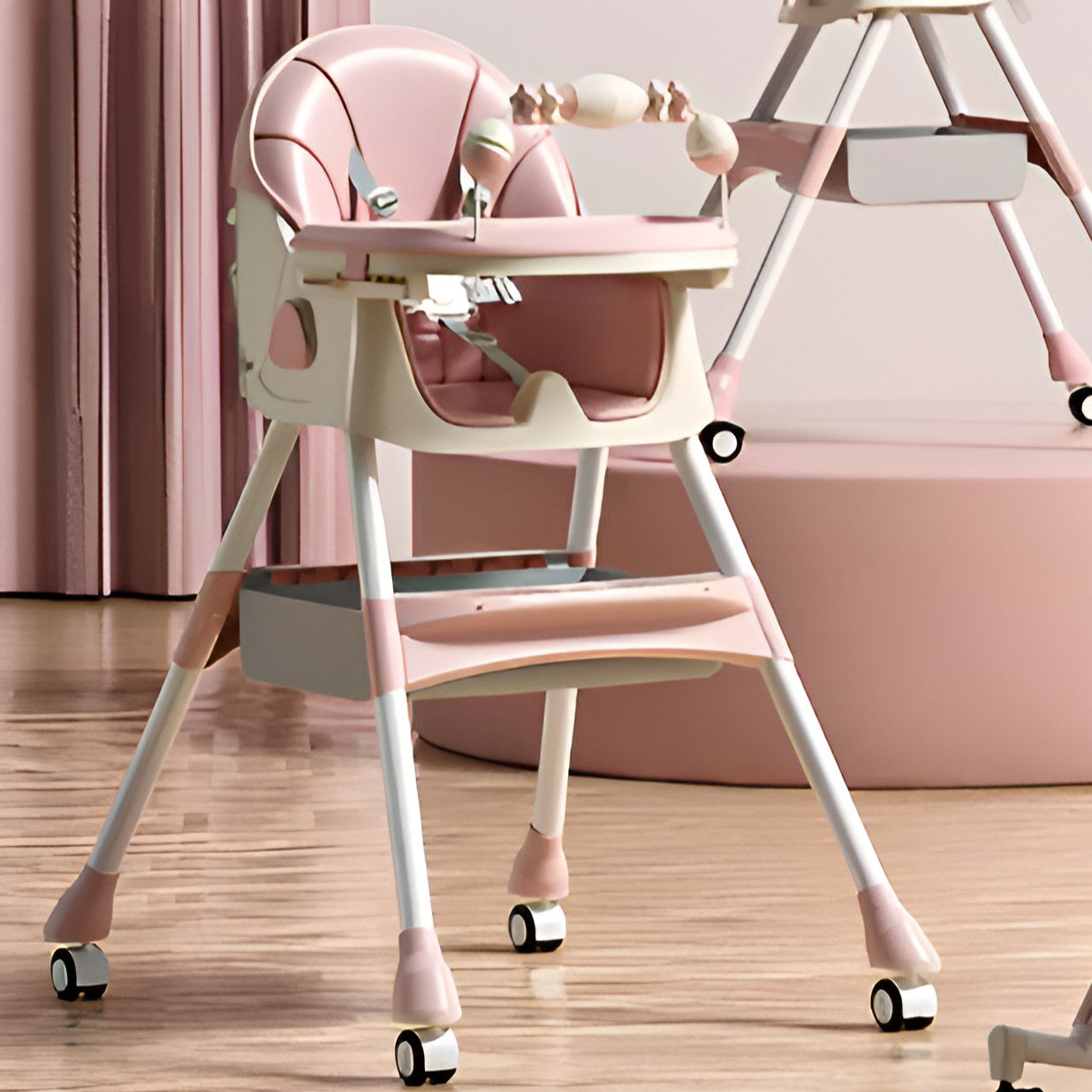 Scaune de masa bebe - Scaun de Masa pentru Bebelusi si Copii, Flippy, 2 Tavite cu Jucarii si Husa Detasabile, Multifuncțional, Stabil, Centura de Siguranta, Spatar Reglabil Moale, Balansoar, Cos de Depozitare, de la 6 Luni