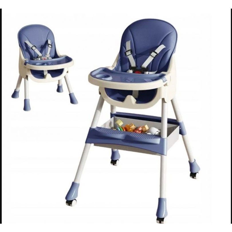 Scaun de masa pentru bebelusi si copii Flippy, cu roti, telescopic, pliabil, masuta reglabila, suport picioare, scaun invelis piele artificiala, centura siguranta, spatiu depozitare, 97 x 73 x 65 cm,  [4]