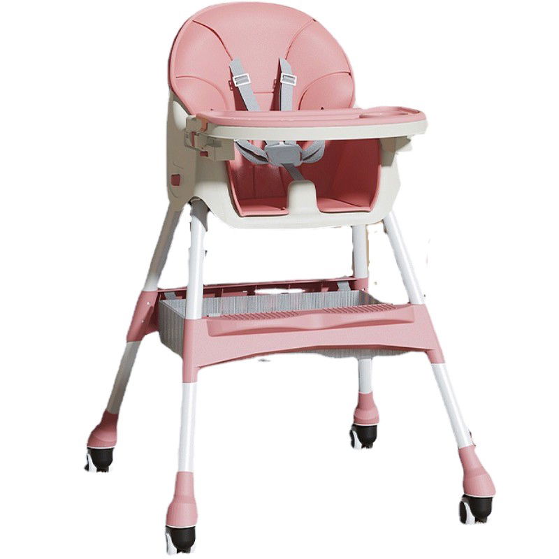 Scaune de masa bebe - Scaun de masa pentru bebelusi si copii Flippy, cu roti, telescopic, pliabil, masuta reglabila, suport picioare, scaun invelis piele artificiala, centura siguranta, spatiu depozitare, 97 x 73 x 65 cm, 