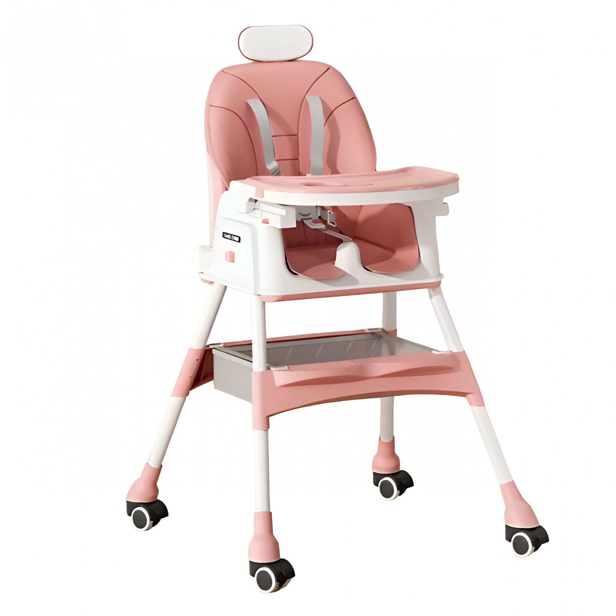 Scaune de masa bebe - Scaun de Masa pentru Bebelusi si Copii Flippy, cu Roti, cu Tetiera, Telescopic, Pliabil, Masuta Reglabila, Suport Picioare, Scaun cu Invelis Piele Artificiala, Centura Siguranta, Spatiu Depozitare, 97