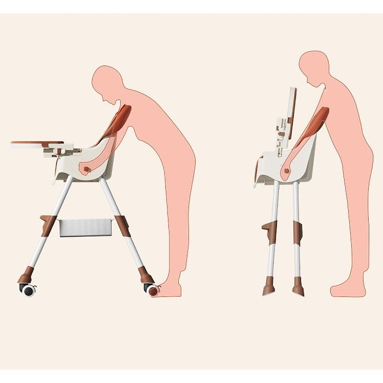 Scaun de Masa pentru Bebelusi si Copii, Flippy, cu Roti, Telescopic, Pliabil, Masuta Reglabila, Suport Picioare, Scaun cu Invelis Piele Artificiala, Centura Siguranta, Spatiu Depozitare, 97x73x65 cm,  [5]