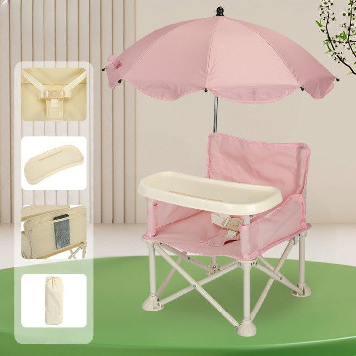Scaune de masa bebe - Scaun de Masa pentru Bebelusi si Copii, Flippy, Tavita si Husa Detasabile, Multifuncțional, Stabil, Centura de Siguranta, Cos de Depozitare, Roz, cu Umbrela Roz, de la 6 Luni
