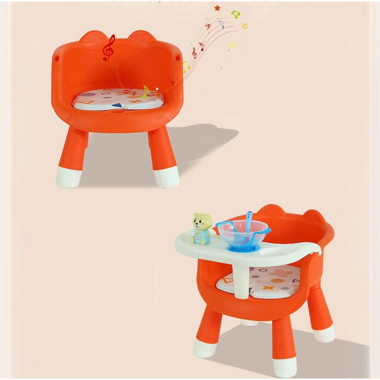 Scaun de Masa pentru Copii, Flippy, 2 in 1, Tavita Detasabila, Spatar Ergonomic, +6 Luni, Inaltime 36 cm, Portocaliu [6]