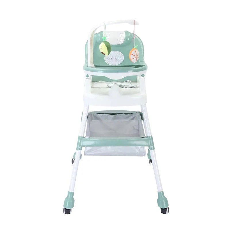 Scaune de masa bebe - Scaun de Masa pentru Copii, Flippy, Multifunctional, Pliabil, cu Roti, Cos de Depozitare, din Plastic, Centura de Siguranta, Suport de Agatat Jucarii, 110 x 60 x 70 cm, Verde