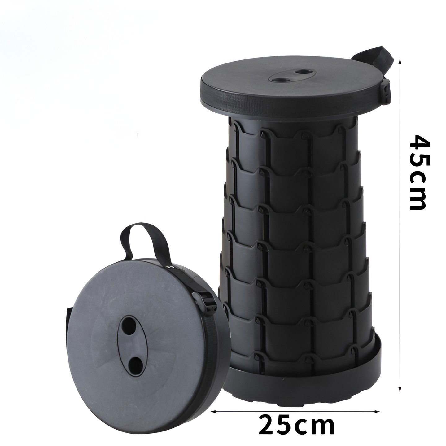 Scaun Telescopic Pliabil pentru Camping si Pescuit, Flippy, Portabil, Universal, Sustine 150 kg, ABS, Diametru 25 cm, Extensibil, Inaltime 45 cm, Negru [5]