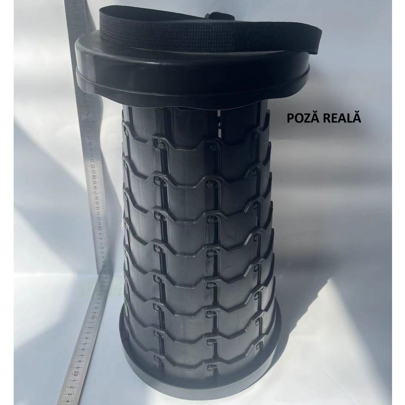 Scaun Telescopic Pliabil pentru Camping si Pescuit, Flippy, Portabil, Universal, Sustine 150 kg, ABS, Diametru 25 cm, Extensibil, Inaltime 45 cm, Negru [7]