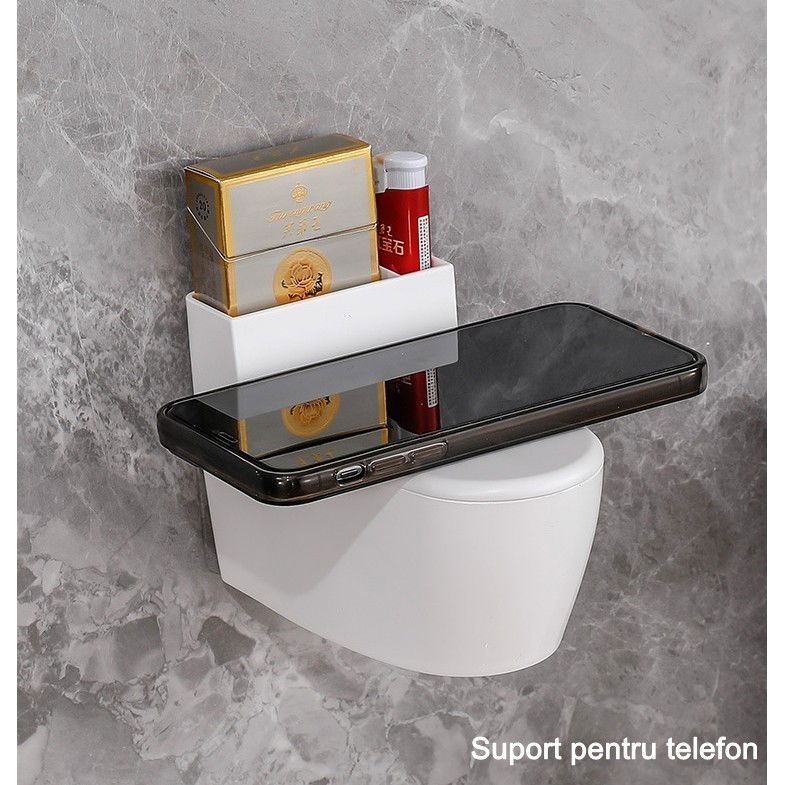 Articole pentru baie - Scrumiera creativa Flippy, Forma de Toaleta, Capac Argintiu, Material ABS si Otel Inoxidabil, 12.5 x 9.8 x 8.4 cm, Fixare prin Lipire sau De Sine Statator, pentru Baie, Camera, Bucatarie, Balcon, Argi