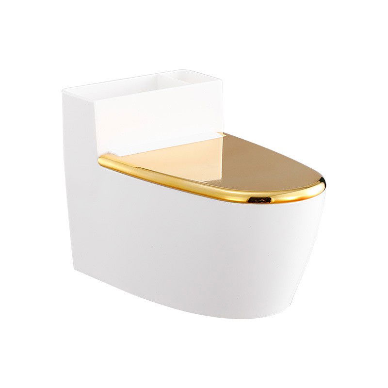 Articole pentru baie - Scrumiera creativa Flippy, Forma de Toaleta, Capac Auriu, Material ABS si Otel Inoxidabil, 12.5 x 9.8 x 8.4 cm, Fixare prin Lipire sau De Sine Statator, pentru Baie, Camera, Bucatarie, Balcon, Auriu