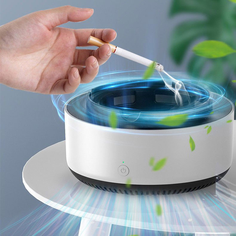 Scrumiera Multifunctionala cu Absorbtie, Flippy, Incarcare USB, cu Purificator de Aer, Scrumiera cu Absorbtie Fum, 14,5 x 14 x 7,5 cm, Gri [3]