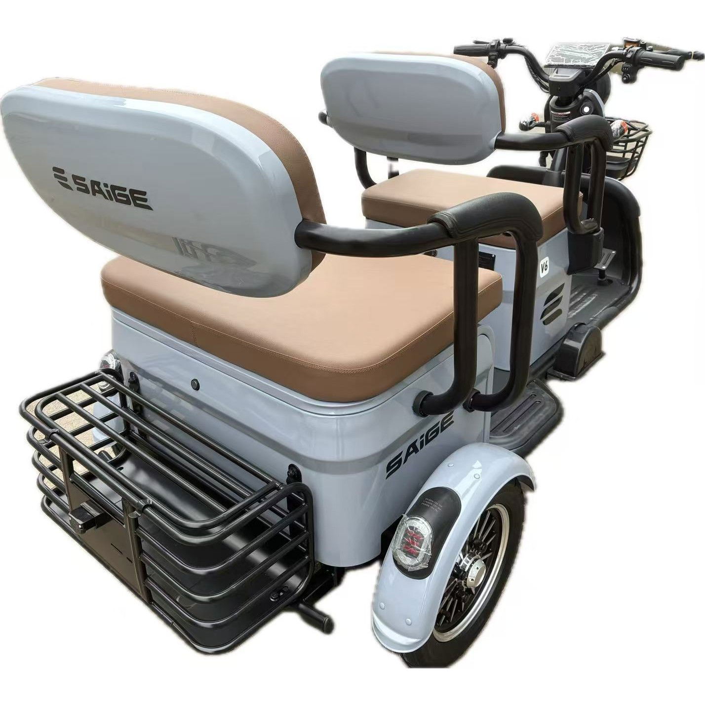 Triciclu Electric V6, Saige, Fara Permis, cu Doua Locuri, Motor 1800W, Baterie 72V24Ah, Autonomie 60km, 220x88x105 cm, Viteza Maxima 25km/h, Gri [14]