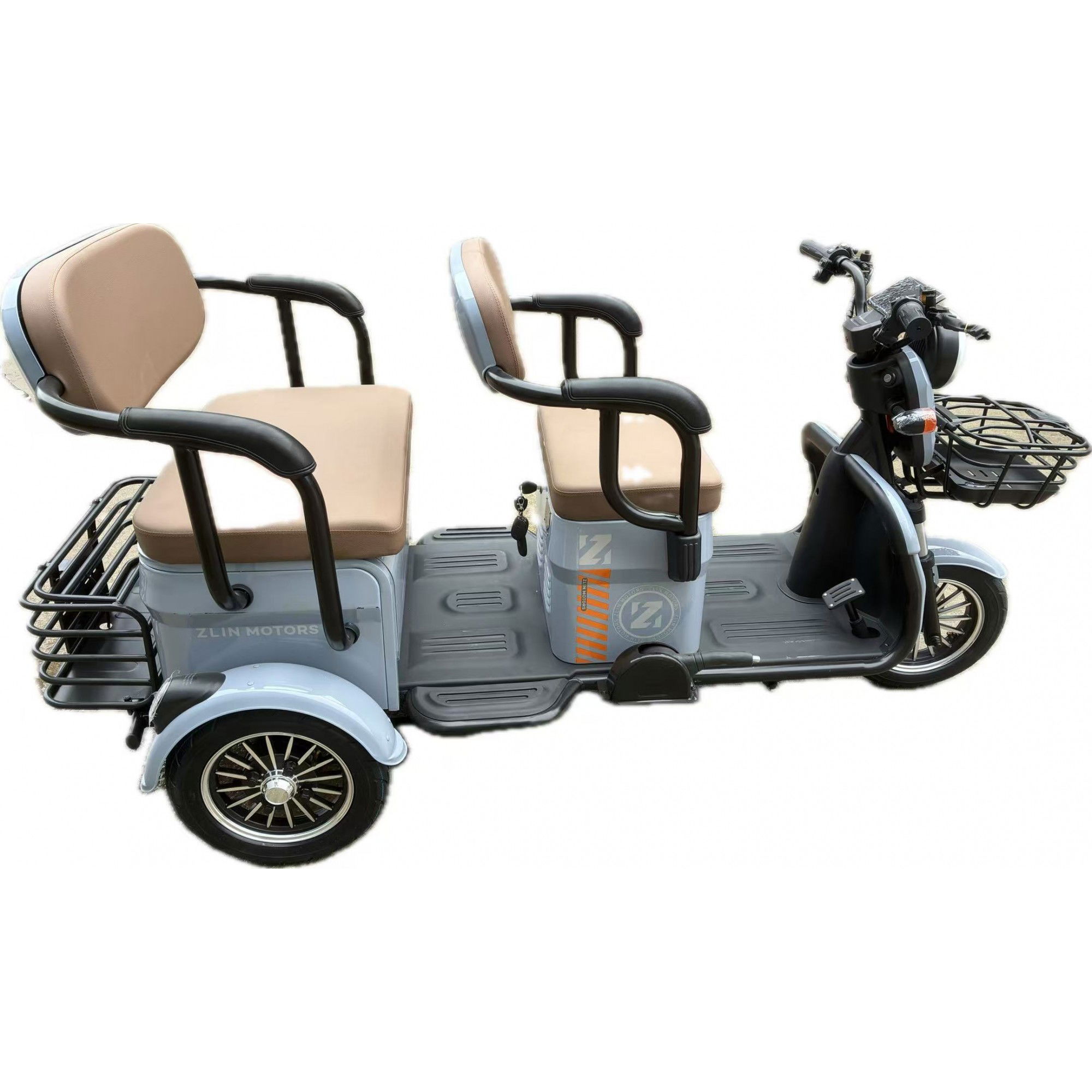 Triciclu Electric V6, Saige, Fara Permis, cu Doua Locuri, Motor 1800W, Baterie 72V24Ah, Autonomie 60km, 220x88x105 cm, Viteza Maxima 25km/h, Gri OldStyle [11]