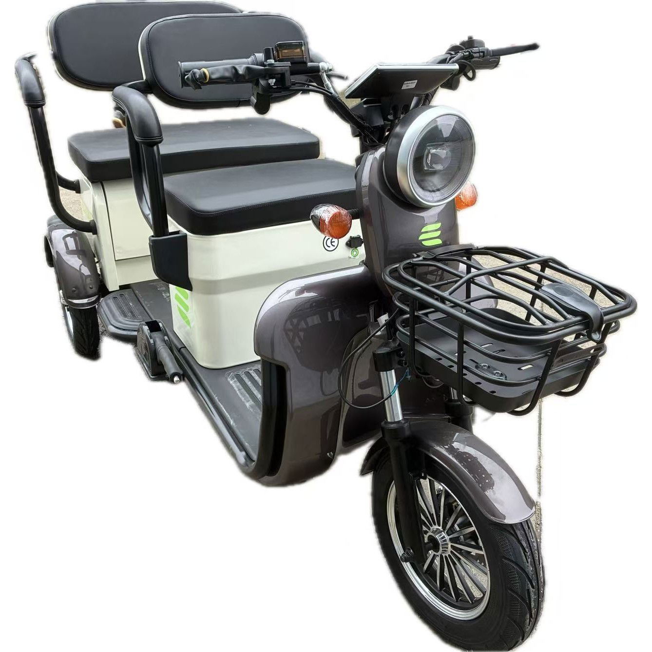 Triciclu Electric V6, Saige, Fara Permis, cu Doua Locuri, Motor 1800W, Baterie 72V24Ah, Autonomie 60km, 220x88x105 cm, Viteza Maxima 25km/h, Alb Coffee [12]