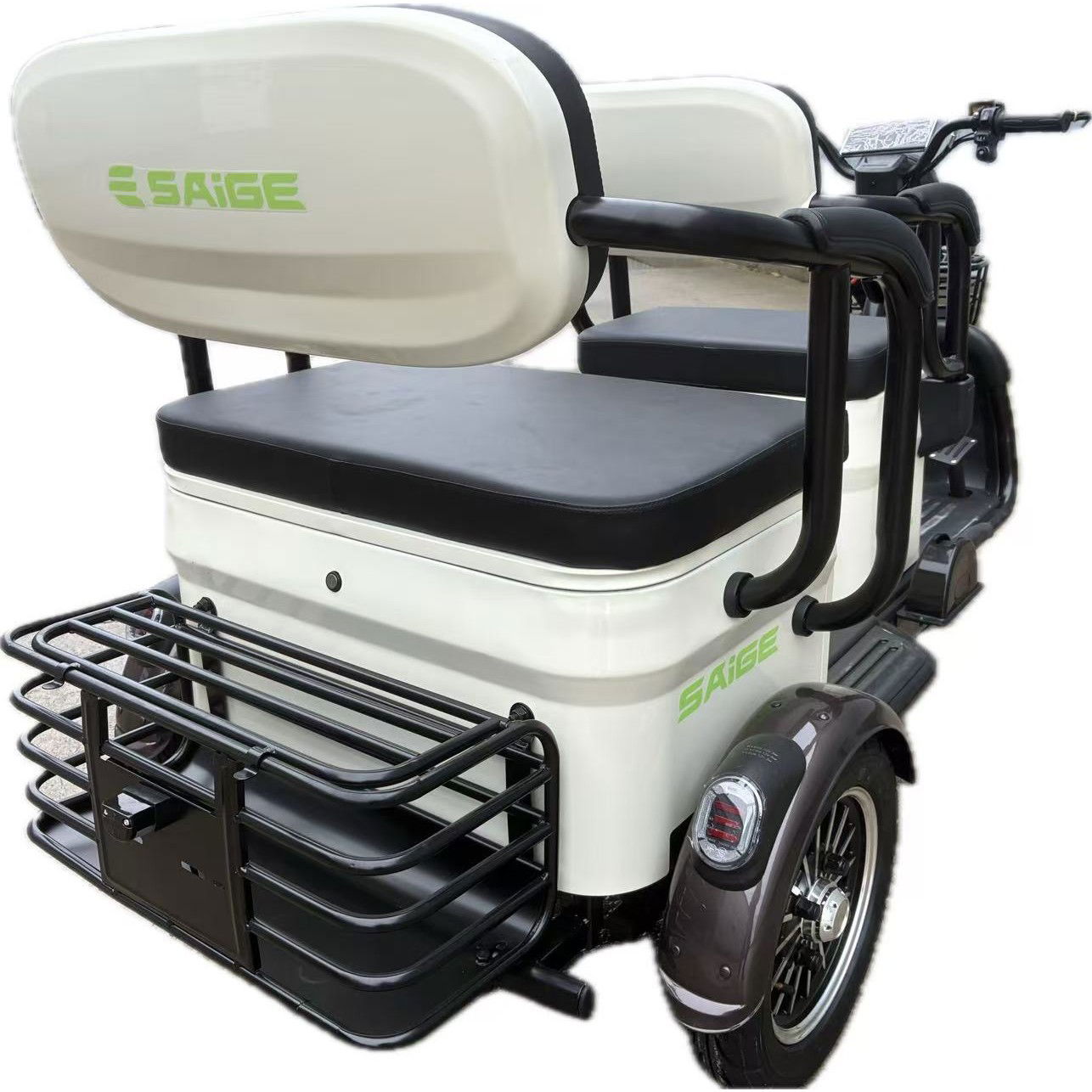 Triciclu Electric V6, Saige, Fara Permis, cu Doua Locuri, Motor 1800W, Baterie 72V24Ah, Autonomie 60km, 220x88x105 cm, Viteza Maxima 25km/h, Alb Coffee [11]