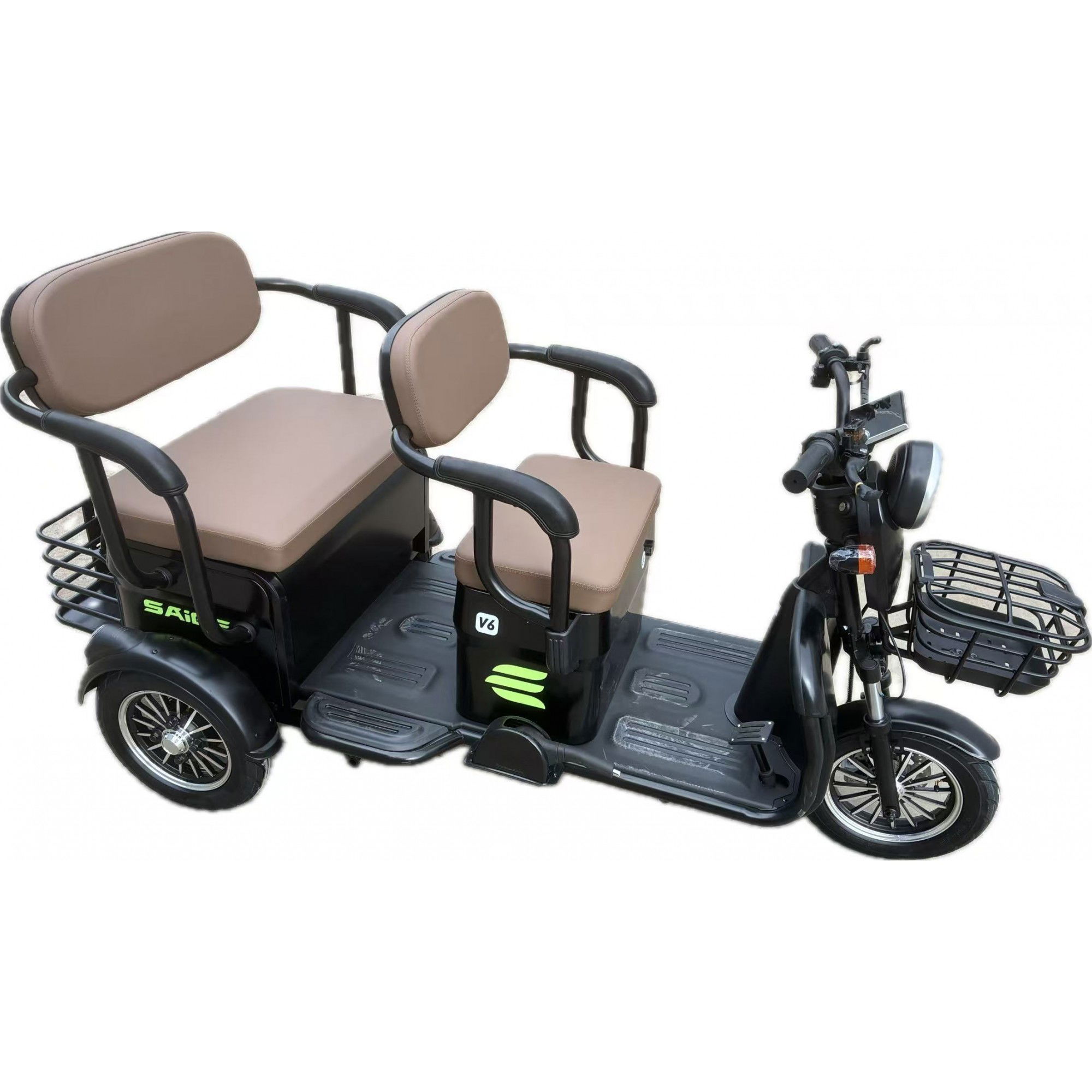 Triciclu Electric V6, Saige, Fara Permis, cu Doua Locuri, Motor 1800W, Baterie 72V24Ah, Autonomie 60km, 220x88x105 cm, Viteza Maxima 25km/h, Negru [10]