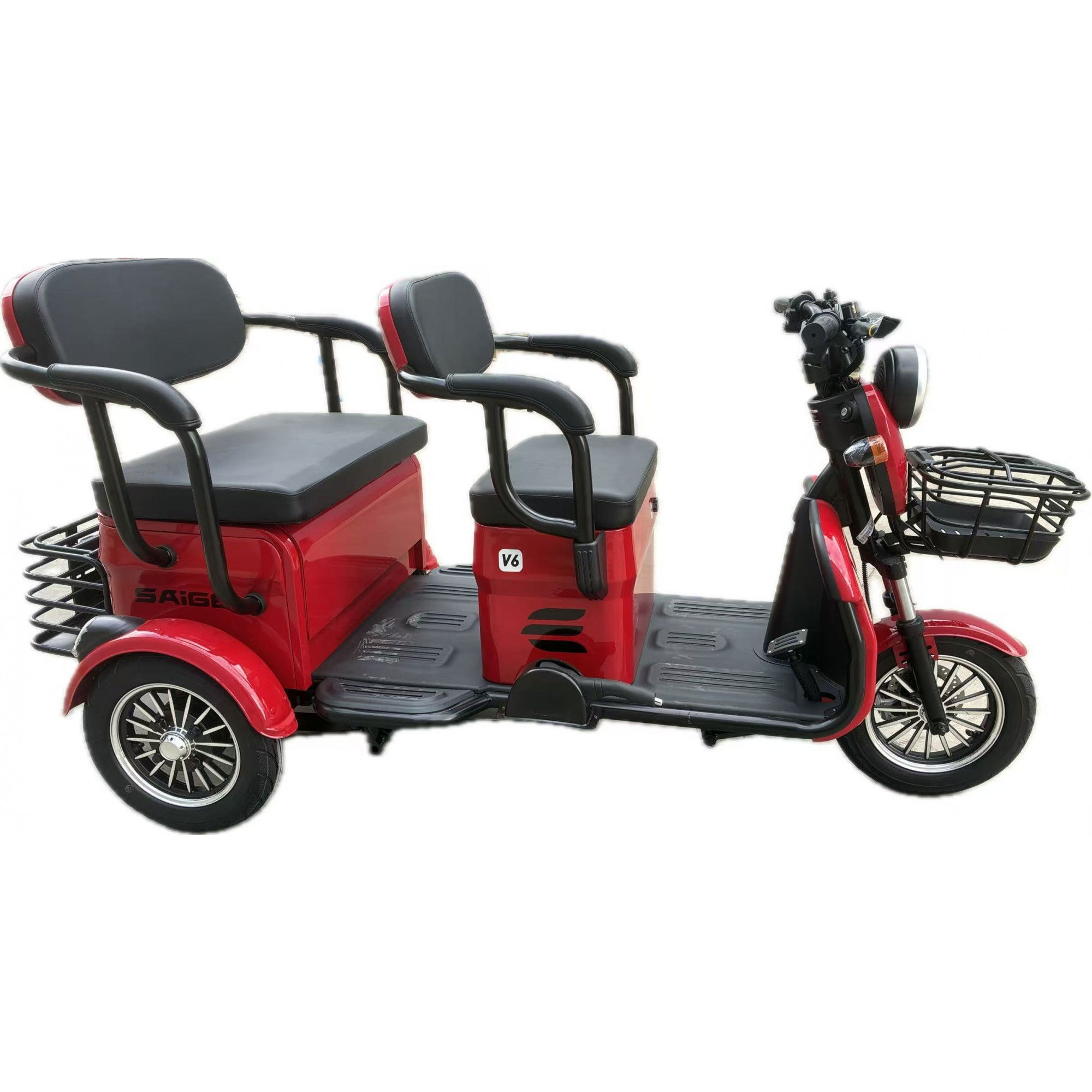 Triciclu Electric V6, Saige, Fara Permis, cu Doua Locuri, Motor 1800W, Baterie 72V24Ah, Autonomie 60km, 220x88x105 cm, Viteza Maxima 25km/h, Rosu [6]