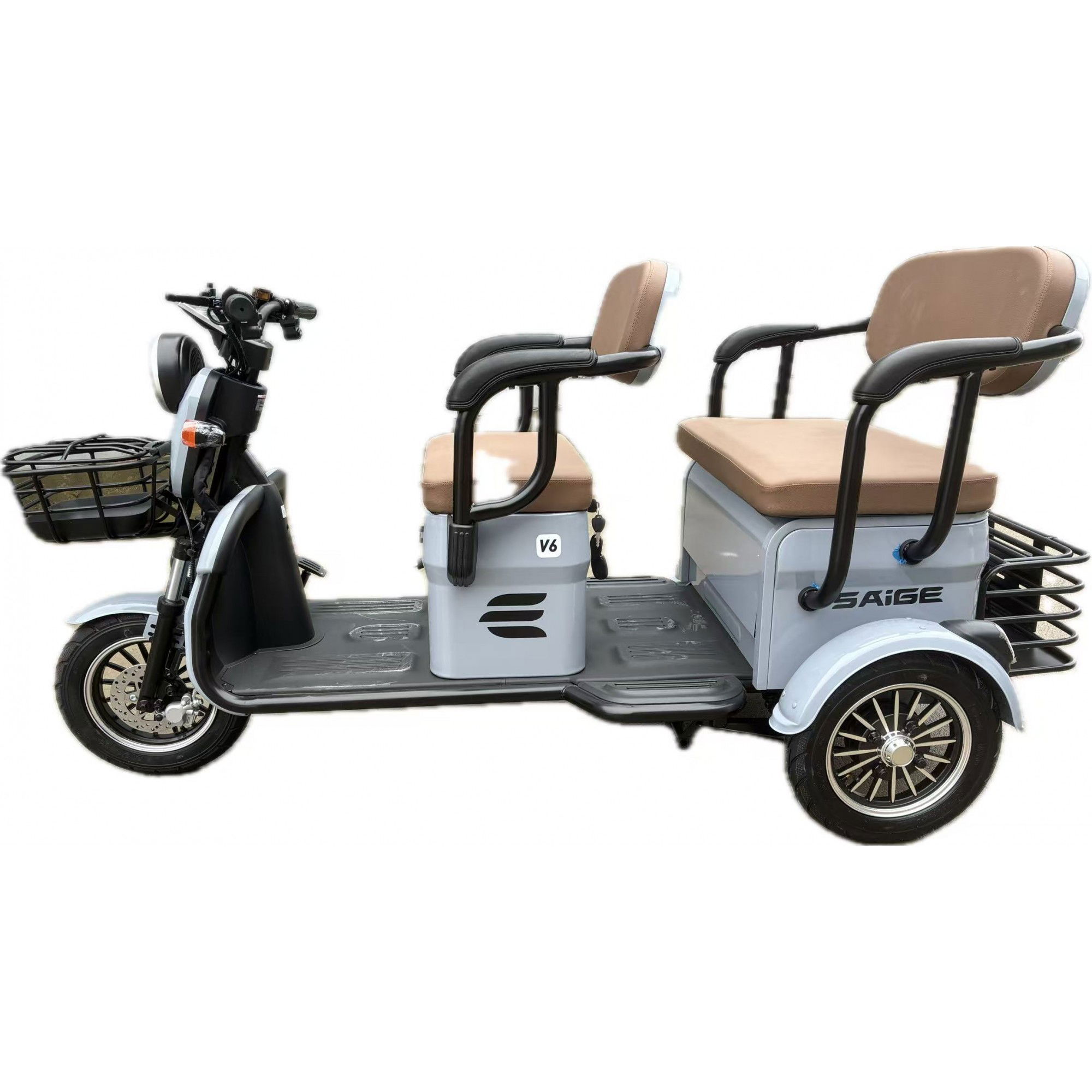 Triciclu Electric V6, Saige, Fara Permis, cu Doua Locuri, Motor 1800W, Baterie 72V24Ah, Autonomie 60km, 220x88x105 cm, Viteza Maxima 25km/h, Gri [5]
