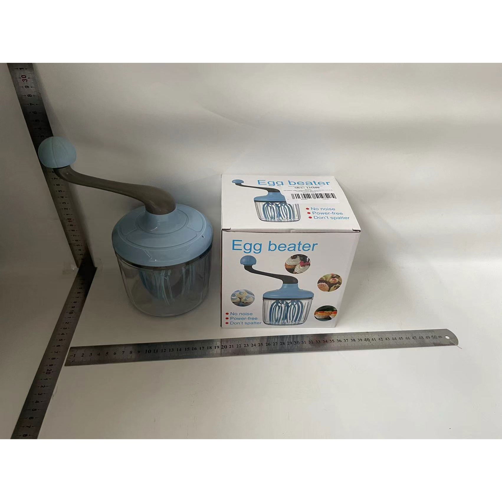 50 - 100 LEI - Mixer Manual, Flippy, pentru Oua Smantana Frisca Aluat, Maner Plastic, Usor de Utilizat si Depozitat, Bol Transparent, 24.5 x 11.5 cm Albastru