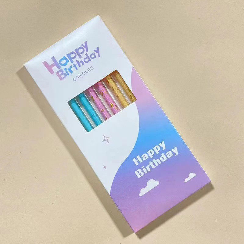 Lumanari si Toppere - Set 6 Lumanari Lungi, Flippy, din Parafina, 10 x 0.5 cm, Happy Birthday, Multicolor