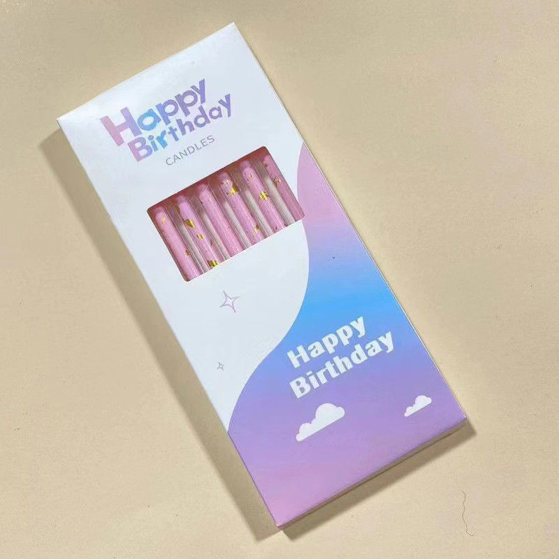 Pentru casa - Set 6 Lumanari Lungi, Flippy, din Parafina, 10 x 0.5 cm, Happy Birthday, Roz