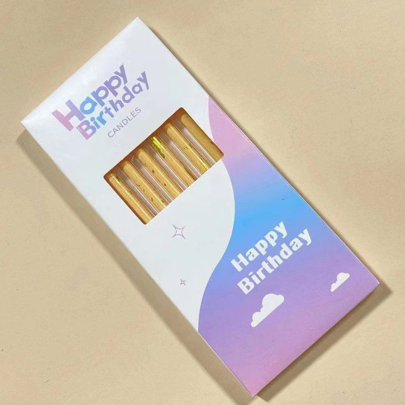 Pentru casa - Set 6 Lumanari Lungi, Flippy, din Parafina, 10 x 0.5 cm, Happy Birthday, Bej