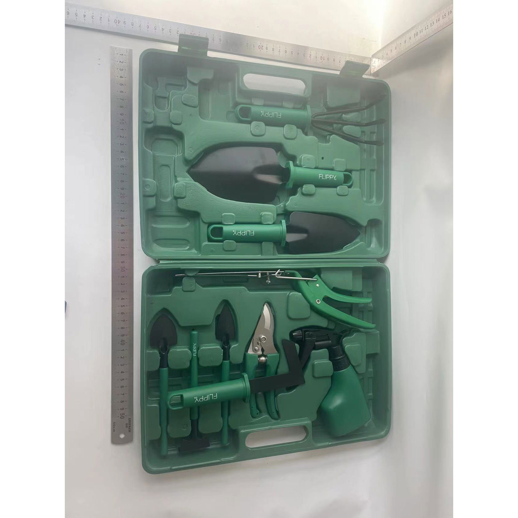 Set 10 accesorii pentru gradinarit Flippy, geanta depozitare inclusa, otel inoxidabil, 37 x 28 cm, verde [10]