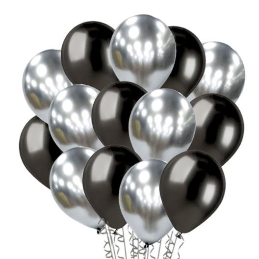 Baloane Latex - Set 10 Baloane din Latex Chrome, Flippy, Model Party, 23 cm, Negru Argintiu, 2.2 g